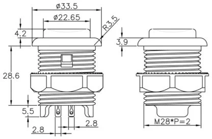 Engineering diagram for the Ultimarc RGB arcade buttons.